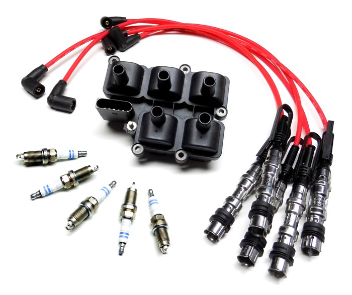 Ignition Coil incl. Ignition Cable Set and Spark Plugs for VW Bora, Golf, Passat, SEAT Toledo VR5 V5 Engine AGZ