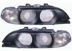 Black Headlight Lens Set with Clear Turn Signals - BMW E39 5-Series - 1995-00
