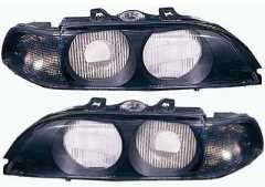 Black Headlight Lens Set with Smoked Turn Signals - BMW E39 5-Series - 1995-00