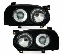 Black E-Code Projector Lens Headlights VW Golf III